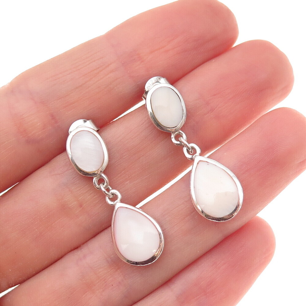 Collins 925 Sterling Silver Vintage Real MOP Teardrop Dangle Earrings